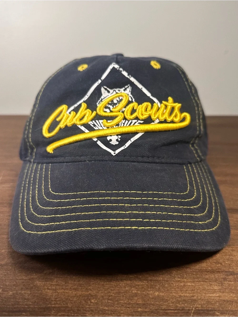 Cub Scouts Hat Cap Baseball Strap Back Youth Blue Yellow Embroidered Wolf Logo
